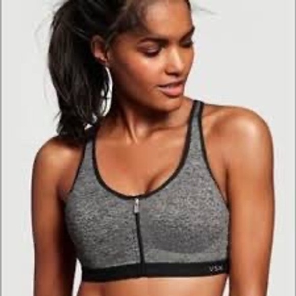 Victoria's Secret VSX Knockout Front Zip Sports‎ Bra 34DD Gray Black - Picture 1 of 10